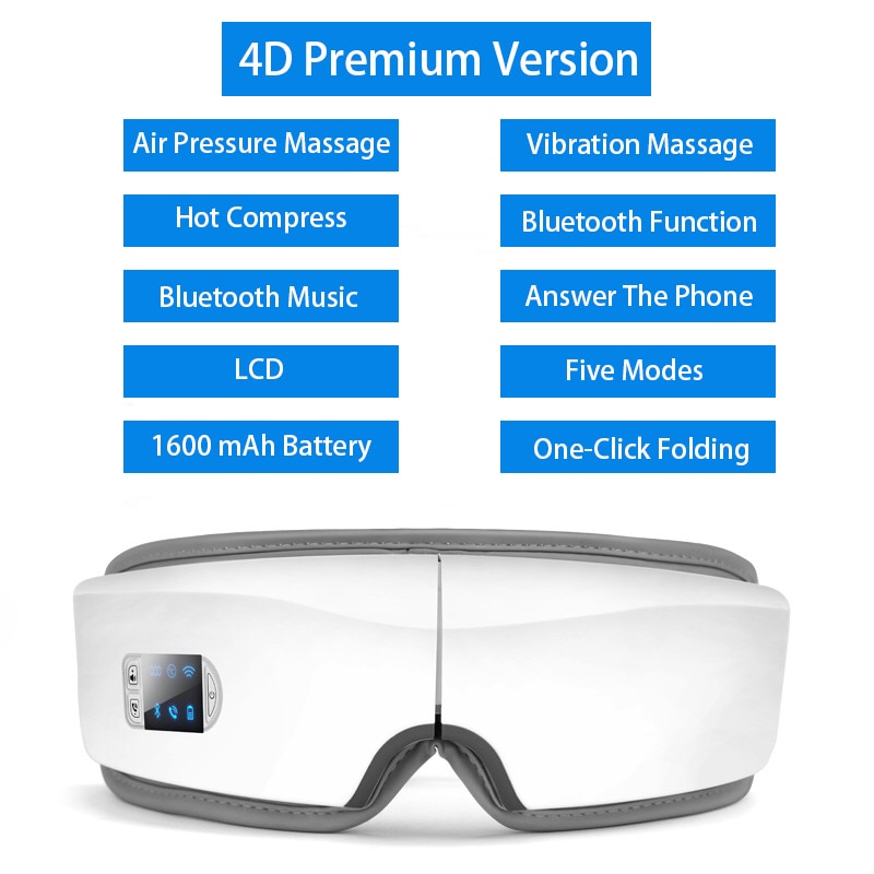 4D Smart Airbag Vibration Eye Massager with Bluetooth Music